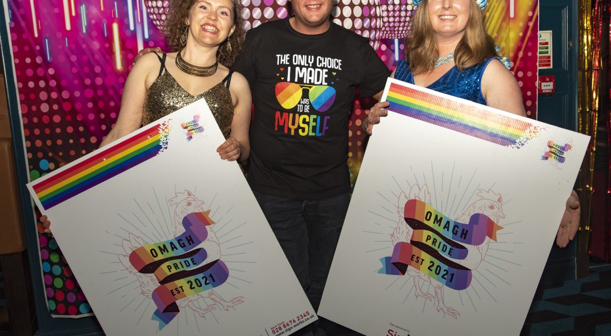Omagh Pride 2022 organisers; Lorraine Montague, Shane Pritchard and Cat Brogan. JasMc1
