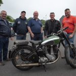 Jimmy and Liam Slevin, Paul Corry and Joe Kelly join Ivan Fisher (centre) at his prized 1950 BSA B31. JasMc6