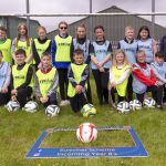 Football Skill coaches Morwenna Le Moen, Matthew McSorley, Bronagh Mossey and Riona McGread with some of the incoming Year 8's at Sacred Heart College during their Summer Scheme.JMG5