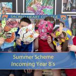 Incomming Year 8 Pupils Hide behind their masks during the Sacred Heart College Summer Scheme.JMG3