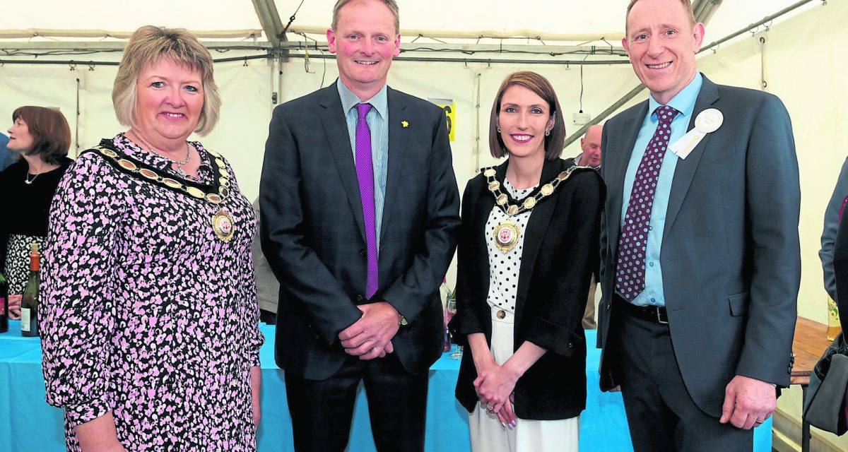 From left, Councillor Frances Burton, deputy chair Mid Ulster Council, David Brown, President Ulster Farmers Union, Councillor Córa Corry, Chair of Mid Ulster Council, and Michael Barnett, Clogher show treasurer, pictured at the clogher Valley Show launch, on Tuesday evening. MC 77