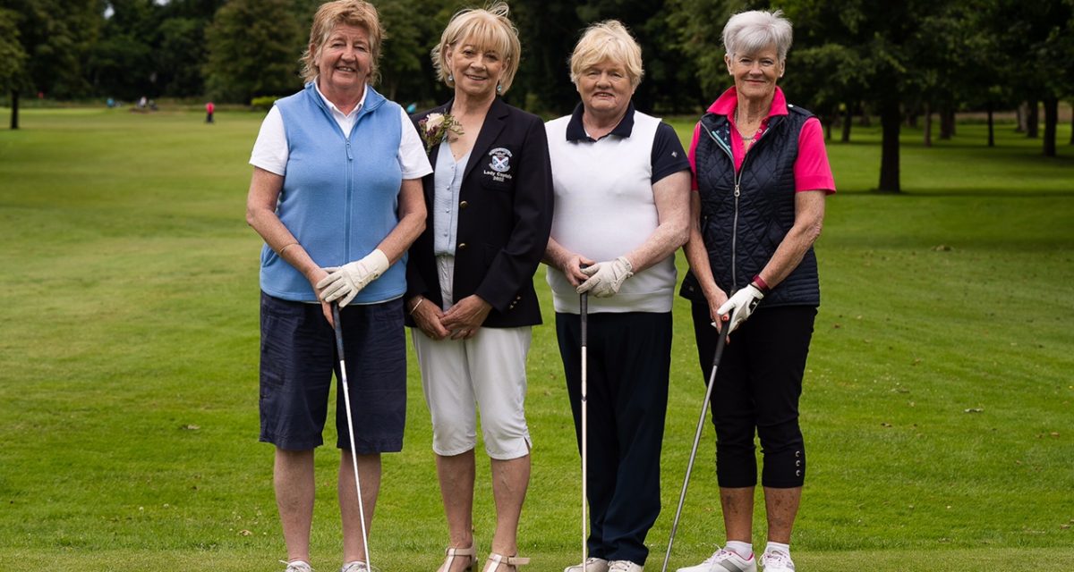 Joan Christie, Annette Patton and Rosemary Wilson with Lady Captain Geraldine on her special day at Strabane Golf Club. KMG14