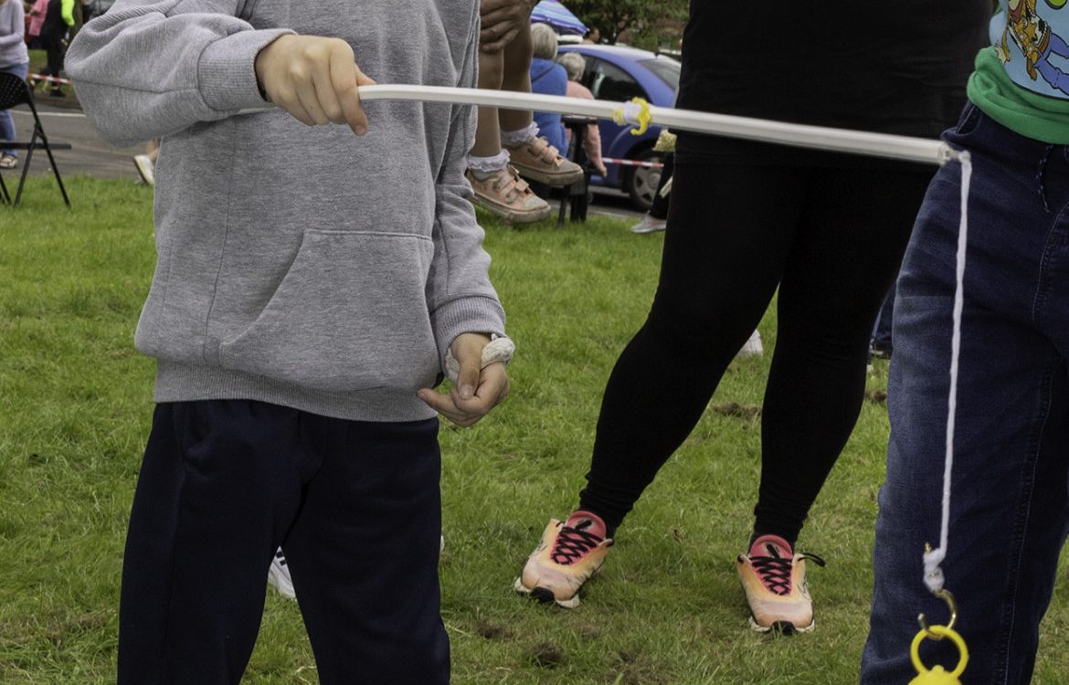 Kyle Holmes hooks a duck and wns a prize.