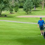 Shane Mc Fadden chips his ball toward the 1st Green during the Mountfield Community Association Golf Classic at Omagh Golf Club.JMG2