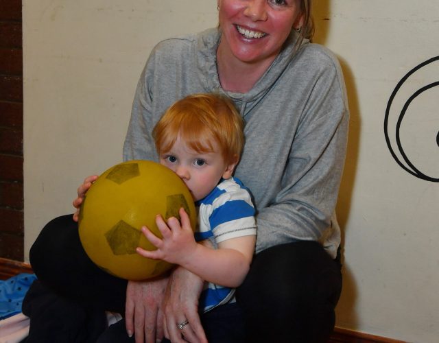Mum Caoimhe Connolly and her young son Donagh watch from the side as the activities get underway at St Davogs. DR29