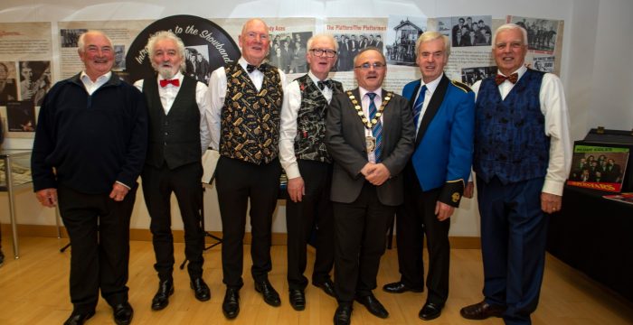 Council chair, Barry McElduff, with some of the legends of the Omagh Showband scene.