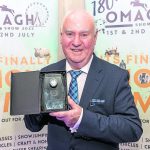 Mr Gerald Broderick MBE JP holds the special presentation from Tyrone Farming Society in reconaition for 50 Year membership of their Excuitive Committee.JMG18