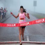 Eimear McCarroll crosses the finish line to win the Female 2022 Rudolph Run 5k race in a time of 18:29.JMG8