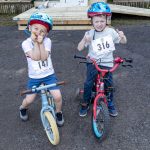 Little Myles McDonald and Oliver Mellor give a big thumbs up to the Seskinore Forrest 5K Walk.JMG5