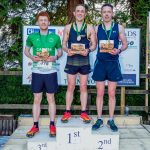 Seskinore Forest 5K Male Open winners. 1st place, Phil Adams, Omagh Harriers AC, 16:51, 2nd place, Neesan McQuad, Fintona Runners, 17:25 and 3rd place, Peter Mullan, Carmen Runners, 17:30.JMG11
